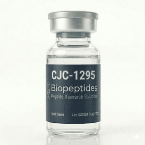 Chemisch molecuulmodel van het peptide CJC1295 tegen een witte achtergrond