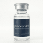 Steriele glazen fles met biopeptides voor wetenschappelijk onderzoek.