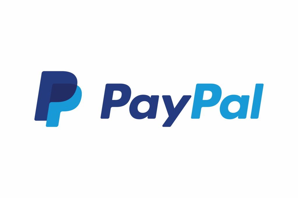 Het blauwe logo van betaalplatform PayPal op een witte achtergrond.